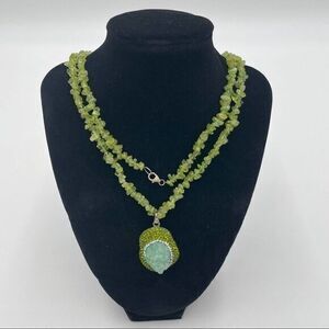 Natural Peridot Chip necklace with Druzi pendant